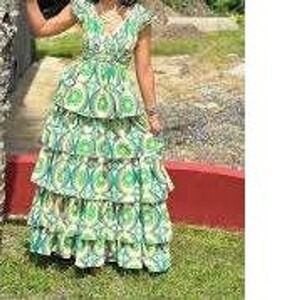 The Sang Retro Floral Tiered Ruffle Maxi Dress Psychedelic Wedding Hippie Mod